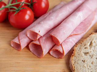 Grilled Cooked Ham Slices with Fresh Tomatoes