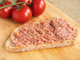 Classic German Onion Mettwurst Spread on Bread with Tomatoes