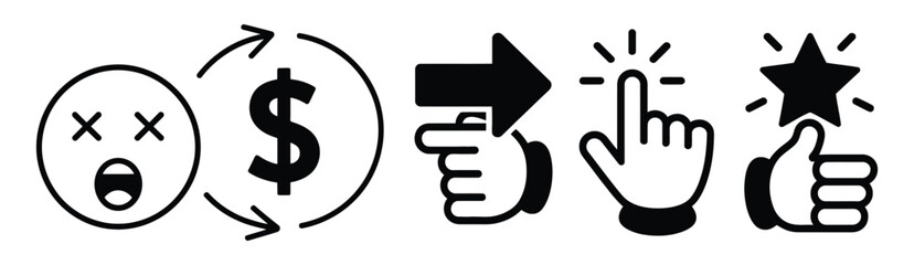 Vector illustration of finance icons with emoji,dollar,arrow,finger and star