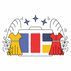 Fototapeta premium Stylish fashion logo featuring colorful dresses and modern design, perfect for trendy brand, on white background, commercial use