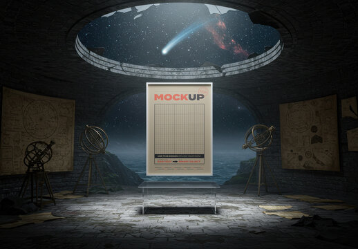 Vertical Frame Poster Mockup on Time Creation Temple