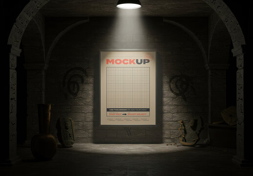 Vertical Frame Poster Mockup on Mysterious Room