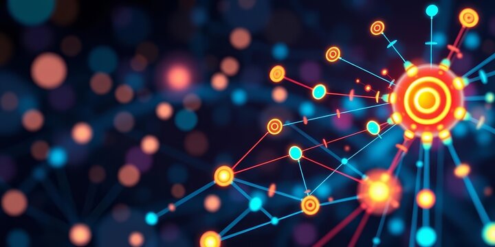 Abstract vector illustration of AI proactively resolving problems; glowing nodes and lines connecting, suggesting automated system efficiency, artificial intelligence, glowing