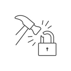 Lock breaking line outline icon