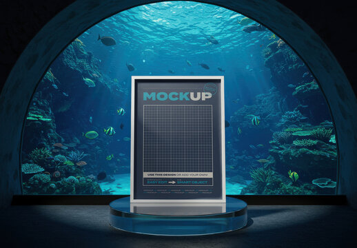 Vertical Poster Frame Mockup on Aquarium