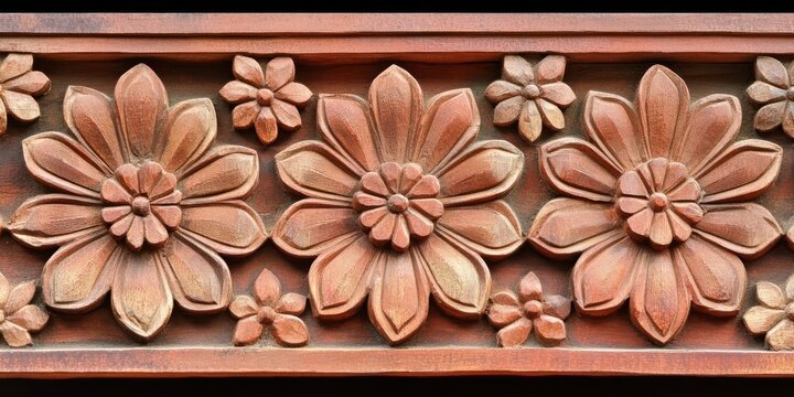 Intricate terracotta floral relief showcasing craftsmanship with flowers and leaves