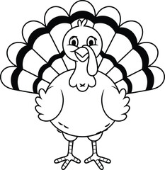Cartoon turkey outline image for thanksgiving and holiday coloring pages design