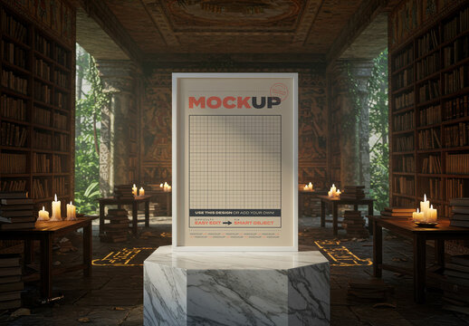 Vertical Poster Frame Mockup on Sacred Library
