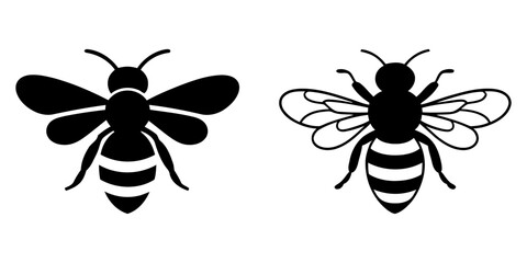 bee silhouette set isolated on white background, Insect, Honey Bee Hand drawing silhouette, Illustration of Bee Silhouette Art, Bees of silhouette Icon Set Vector Design, Honey Bees Icon.