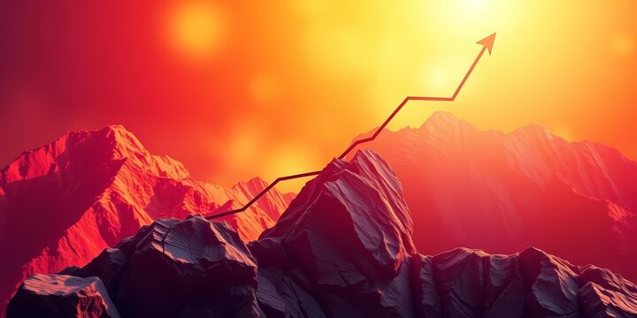 Ambitious figure climbing upward trending financial chart, finance,  trajectory