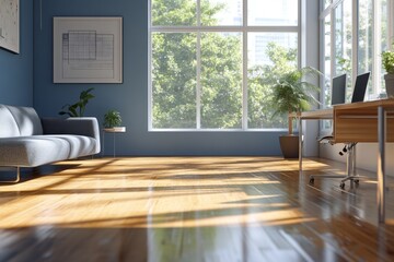 Modern, bright, and airy workspace with large windows and natural light