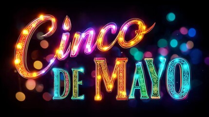 Festive glowing neon cinco de mayo celebration with colorful lights and sparkles Happy Cinco de mayo
