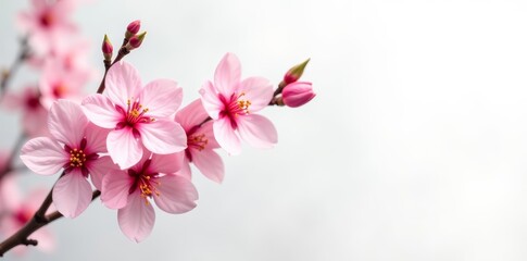 Obraz premium Beautiful spring decoration with plum blossom branch on white backdrop, floral, spring