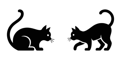 black and white cats, Collection of cat silhouettes in various poses isolated on background, Cats Silhouettes, collection of cats silhouette isolated vector, Collection Of Cat Silhouettes.