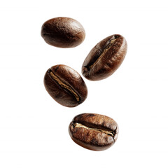 Flying Scatter Coffee Beans in the air Isolated on Transparent Background
