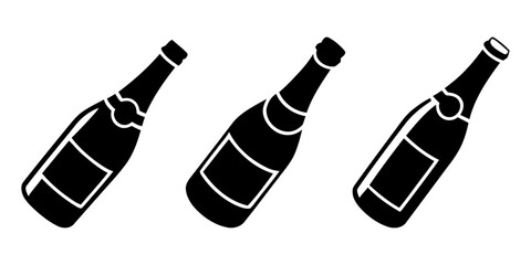 Set of wine bottle with wine glasses vector icons. Silhouette bottle and glass of wine vector. Alcohol glass icon, Glass bottle wine, Bottle Drink Glass Silhouette Symbol Icon Wine, Wine bottle.