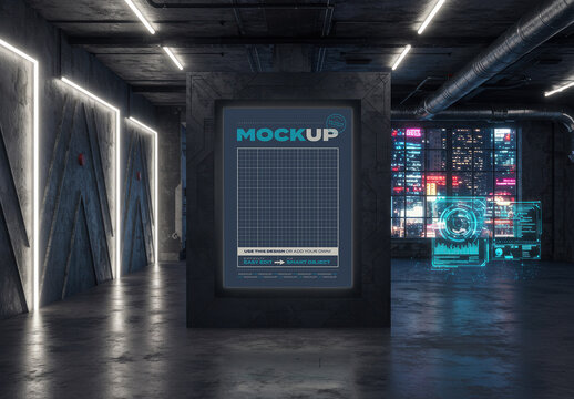 Vertical Poster Mockup on Futuristic Loft