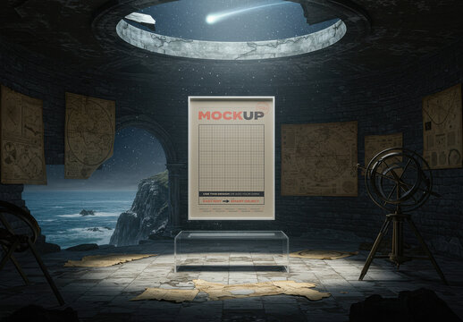 Vertical Poster Mockup on Creation Sacred Place with Astrolabe