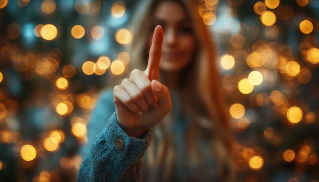 Pointing finger gesture against a solid pastel background expresses a clear message of importance and direction