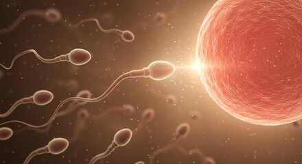 Human Sperm Cells Fertilizing Egg Illustration