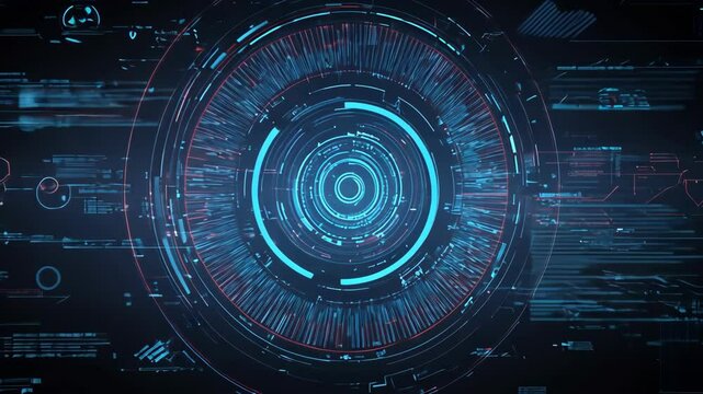 Abstract futuristic digital interface with lines and circular elements.