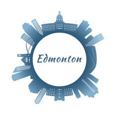 Edmonton skyline with colorful buildings. Circular style. Stock vector illustration