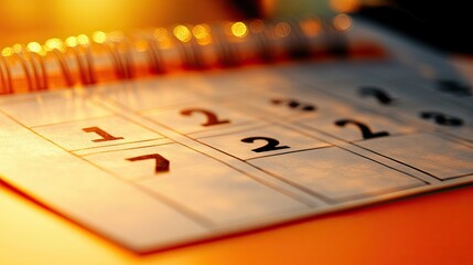 Close-up shot of a handwritten calendar, marked with various numerical entries
