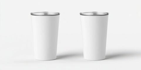 Two blank stainless steel tumblers on a clean white background, ideal for branding or product design