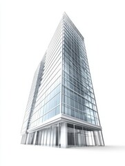 Obraz premium Modern glass skyscraper with a unique angled design in an urban setting, showcasing reflections