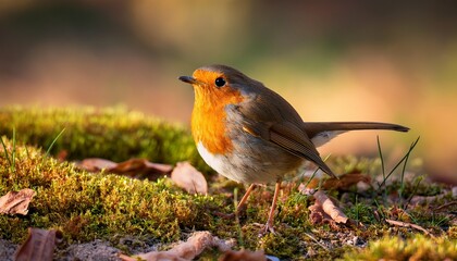 european robin erithacus rubecula on the ground