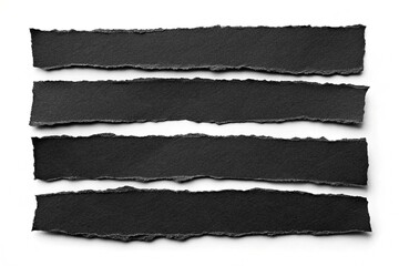Black ripped paper torn edges strips isolated on white  background
