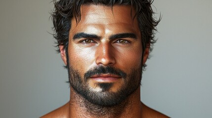 Obraz premium Handsome man with beard, brown hair. Portrait