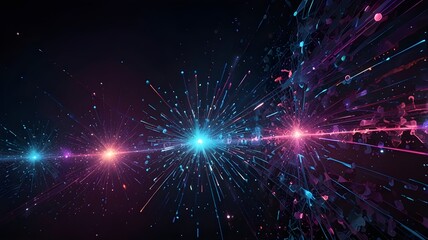 Naklejka premium Futuristic Holographic Data Explosion with Fractal Network and Binary Code on Cosmic Background