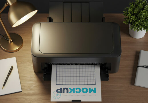 Page Being Printed Top view Realistic Mockup