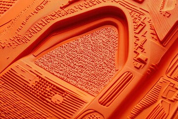 Close-Up View of Vibrant Orange Rubber Sole Texture and Patterns