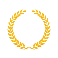Laurel wreath in yellow vector graphic,simple flat design,clipart,PNG,transparent background.