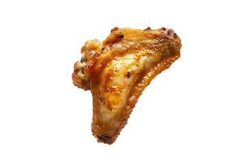 Golden Brown Roasted Chicken Wing Isolated on Black Background