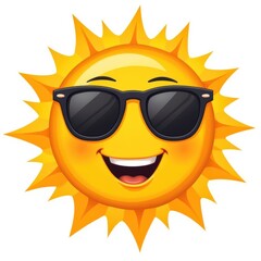 Bright yellow sun with sunglasses smiling against a cheerful sky ideal for summer vibes and joyful memories outdoors Generative AI