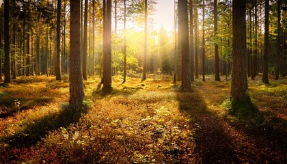 Obraz premium wald panorama im goldenen sonnenschein