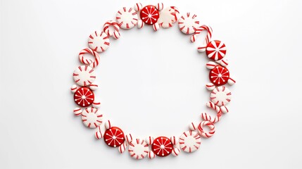 Obraz premium Christmas: Christmas cookies, red licorice, and peppermints arranged in a perfect circula