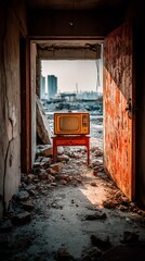 Fototapeta premium Abandoned room with vintage TV