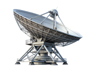 Large parabolic satellite dish isolated on transparent background. Png