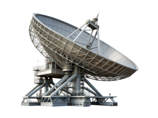 Large parabolic satellite dish isolated on transparent background. Png