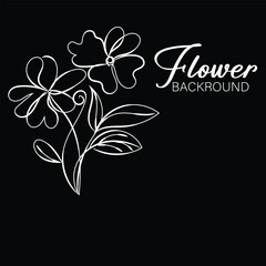 Elegant White Line Art Flowers on Black Background for Design