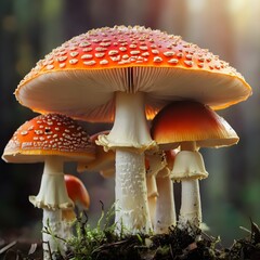 Stunning Red Mushroom Cluster in Forest Setting