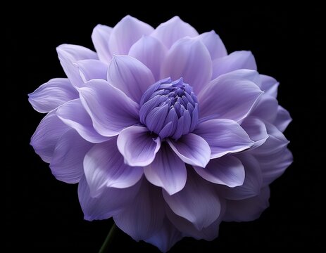 a captivating closeup of a pale lavender flower in full bloom on black background showcasing its layered petals and gentle gradient