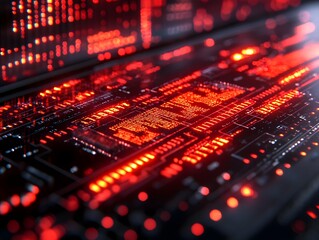 Fototapeta premium Futuristic digital technology circuit board with glowing red patterns