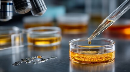 food safety contamination control. Scientific Investigation with Petri Dishes and Microscope in a Lab Research Setting.