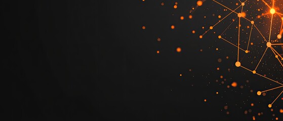 Fototapeta premium Abstract dark background with glowing orange lines and dots connecting to create a network.