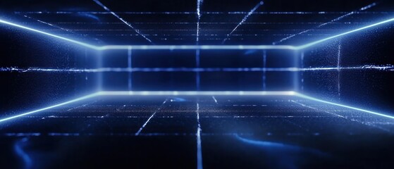 Obraz premium Futuristic digital corridor with glowing blue lines and grid pattern
